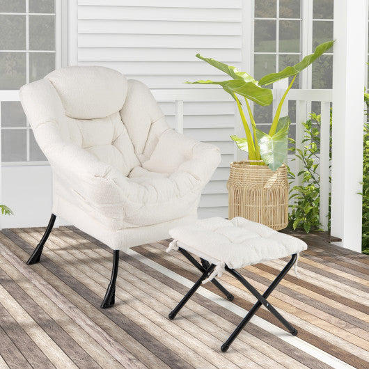 Modern Accent Chair with Folding Footrest and Head Pillow-Beige