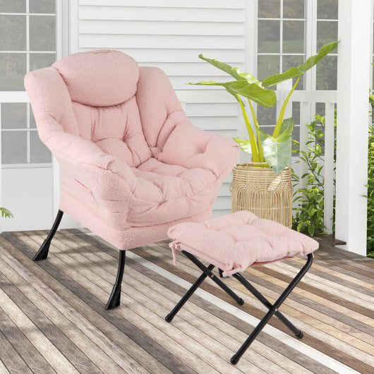 Modern Accent Chair with Folding Footrest and Head Pillow-Pink
