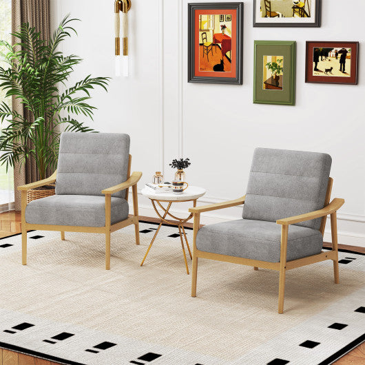 Modern Accent Chair with Rubber Wood Armrests and Legs for Living Room-Natural