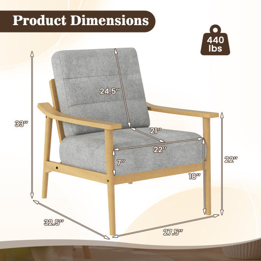 Modern Accent Chair with Rubber Wood Armrests and Legs for Living Room-Natural