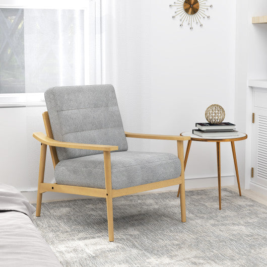 Modern Accent Chair with Rubber Wood Armrests and Legs for Living Room-Natural