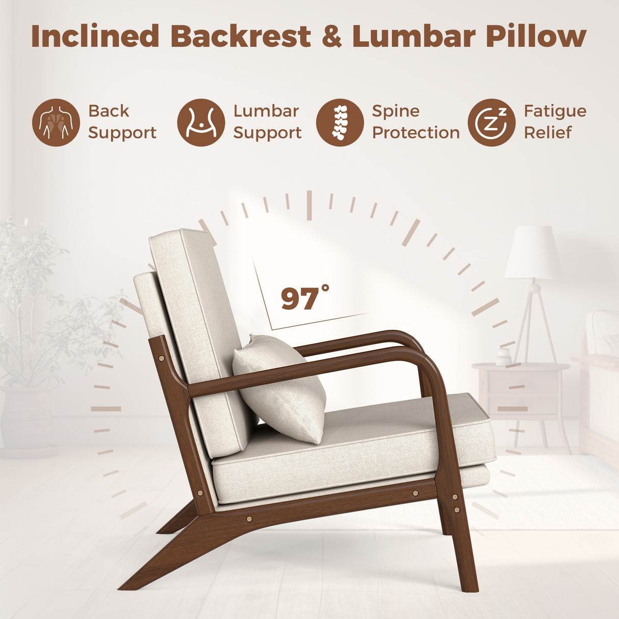 Modern Accent Chair with Rubber Wood Armrests and Removable Back-Beige
