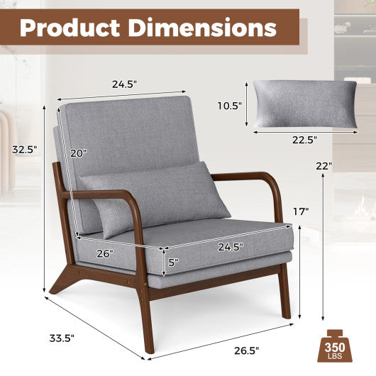 Modern Accent Chair with Rubber Wood Armrests and Removable Back-Gray