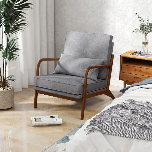 Modern Accent Chair with Rubber Wood Armrests and Removable Back-Gray
