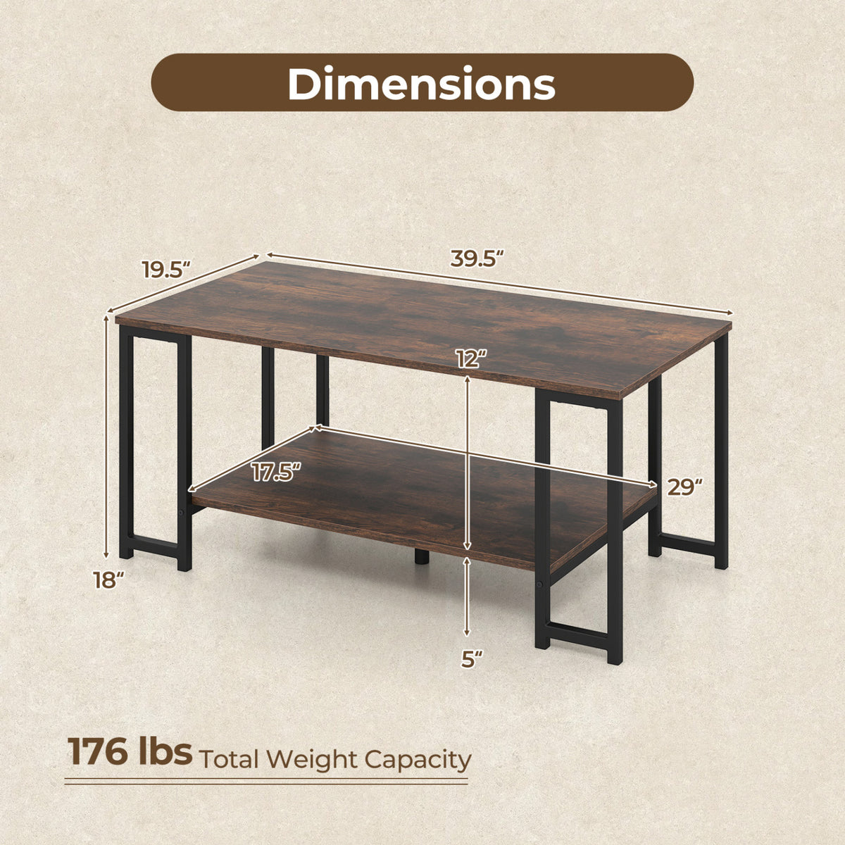 Modern Accent Table with Open Storage Shelf for Apartment and Lounge-Rustic Brown