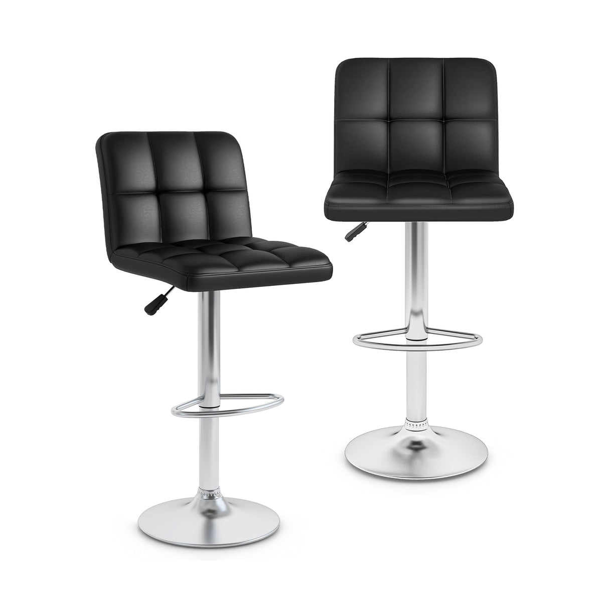 Modern Bat Stools Set of 2 with Back and Heavy-duty Metal Base and Footrest-Black