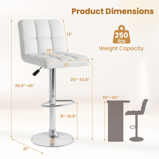 Modern Bat Stools Set of 2 with Back and Heavy-duty Metal Base and Footrest-White