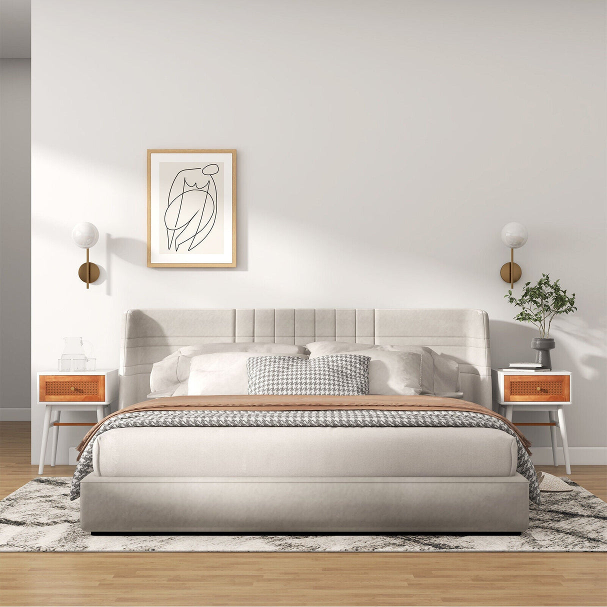 1-Drawer Modern Bedside Table with Solid Wood Legs-White by DirectDeals