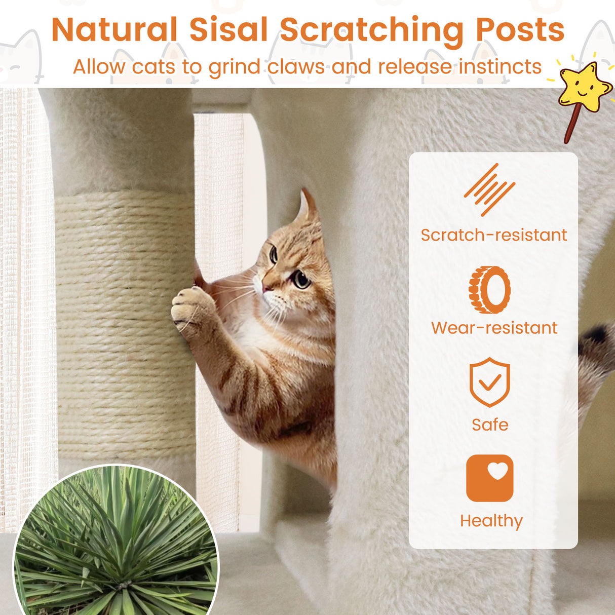 Modern Cat Tree Space-saving Cat Tower with Upholstered Perch and 2 Cat Condos-Beige