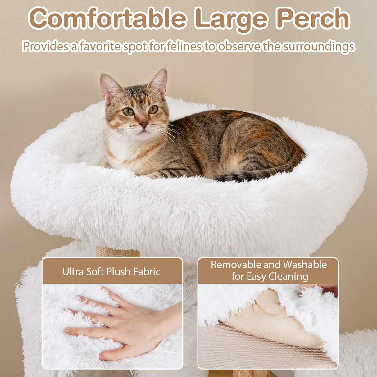 Modern Cat Tree for Indoor Cats 30.5 Cat Tower with Real Solid Wood Branches-White