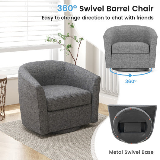 Modern Club Swivel Accent Chair with Ottoman Footrest Curved Backrest-Grey