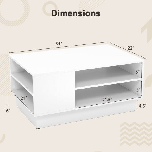 Modern Coffee Table with 2-Tier Open Storage Shelves-White