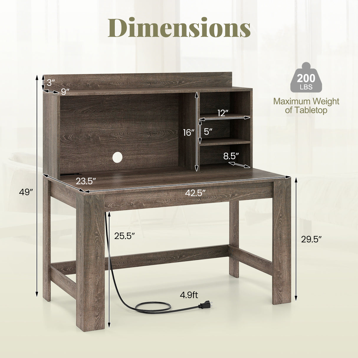 Modern Computer Desk with Hutch and Storage Shelves-Oak