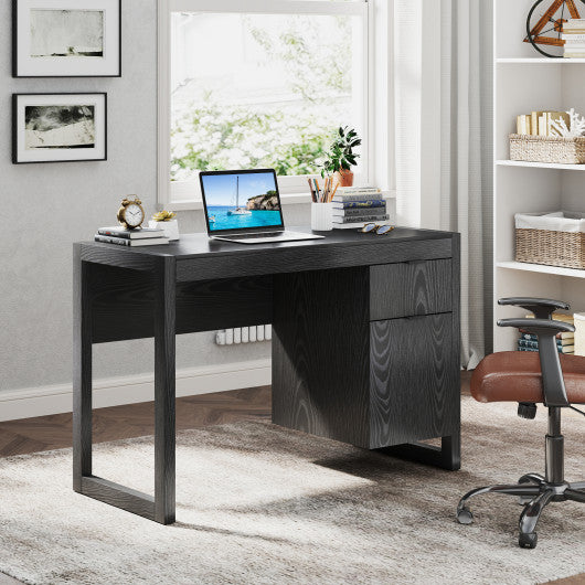 Modern Computer Desk Writing Workstation with Cabinet and Drawer-Black
