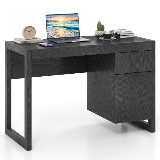 Modern Computer Desk Writing Workstation with Cabinet and Drawer-Black