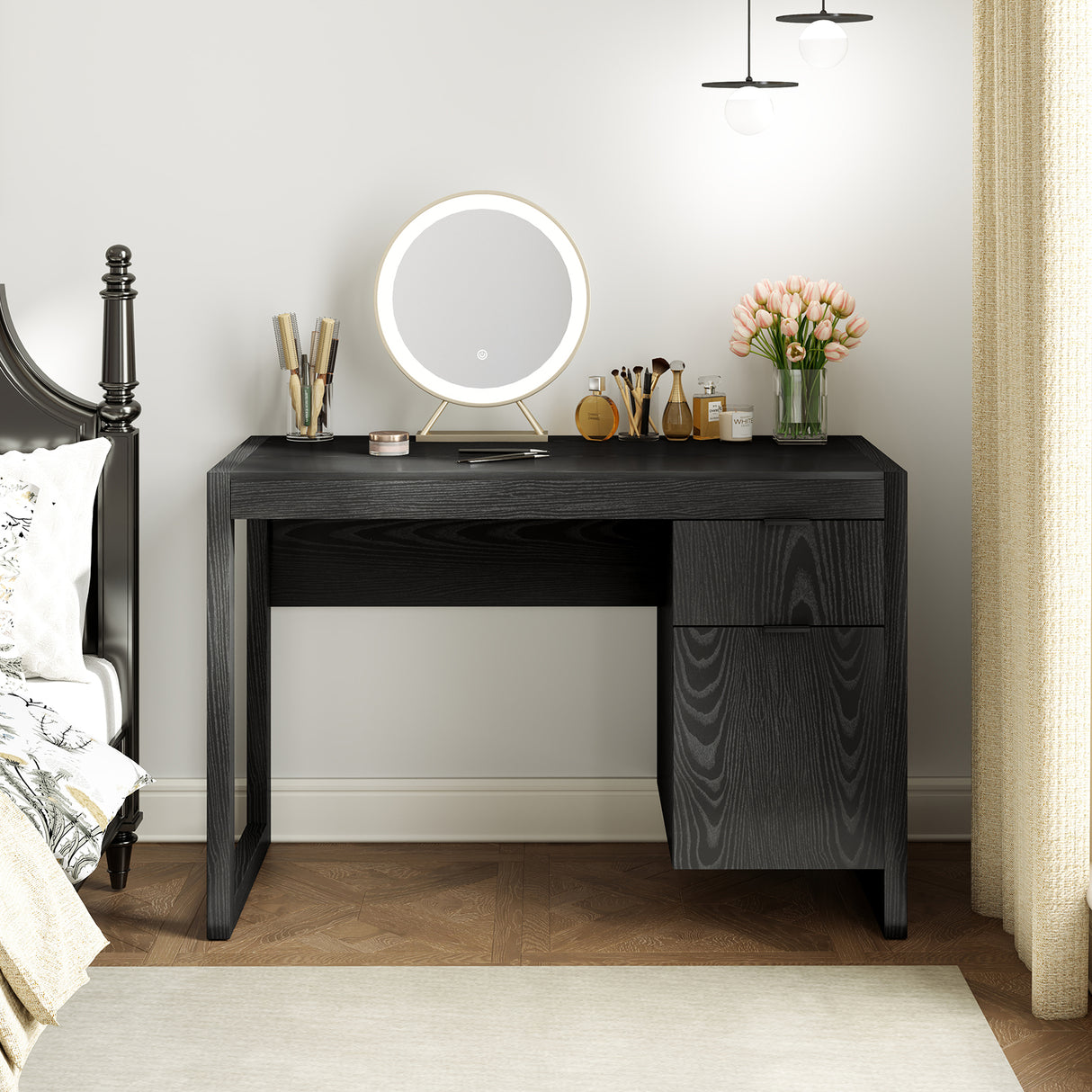 Modern Computer Desk Writing Workstation with Cabinet and Drawer-Black
