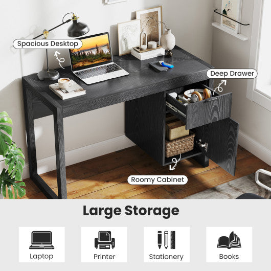 Modern Computer Desk Writing Workstation with Cabinet and Drawer-Black