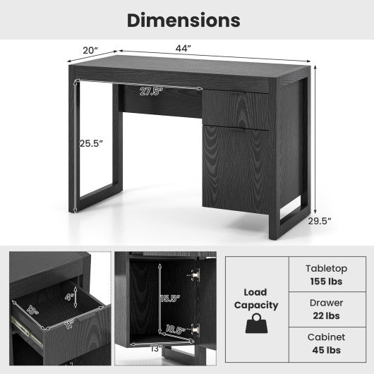 Modern Computer Desk Writing Workstation with Cabinet and Drawer-Black