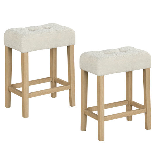 Modern Counter Height Bar Stools Set of 2 with Rubber Wood Legs-Beige and Natural