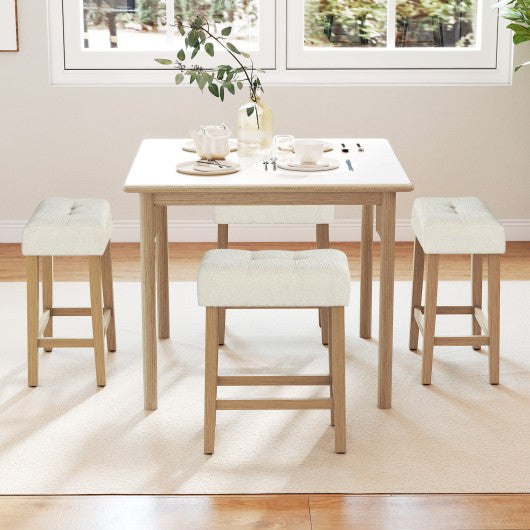 Modern Counter Height Bar Stools Set of 2 with Rubber Wood Legs-Beige and Natural