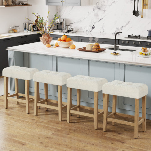 Modern Counter Height Bar Stools Set of 2 with Rubber Wood Legs-Beige and Natural