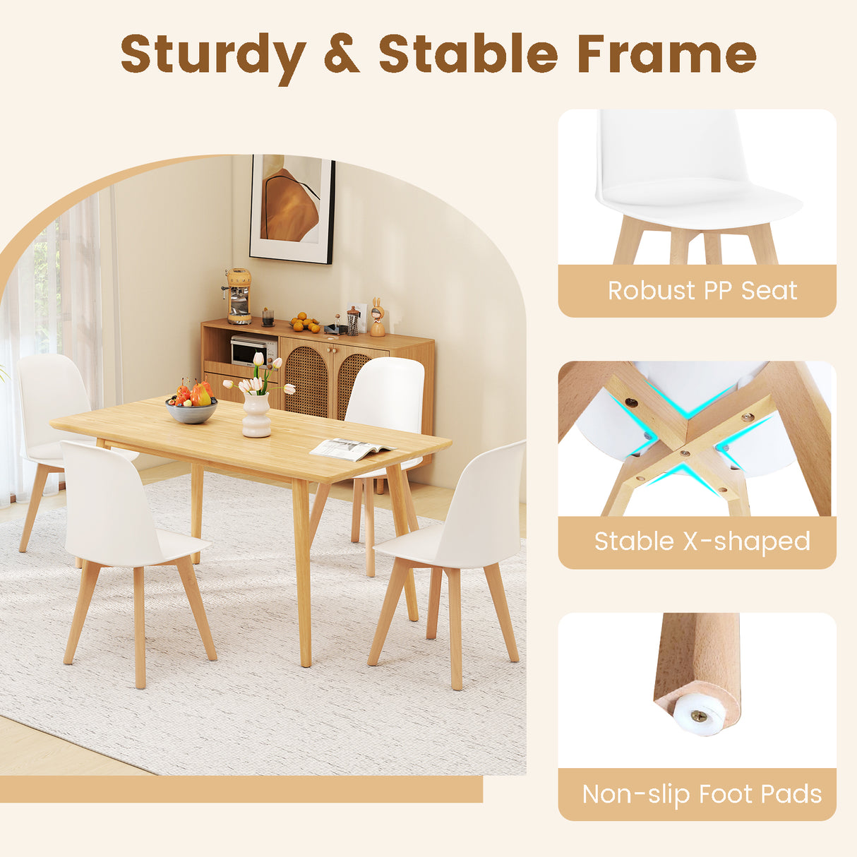 Modern Dining Chair Set of 2 with Solid Beech Wood Legs and Tilt Backrest-White