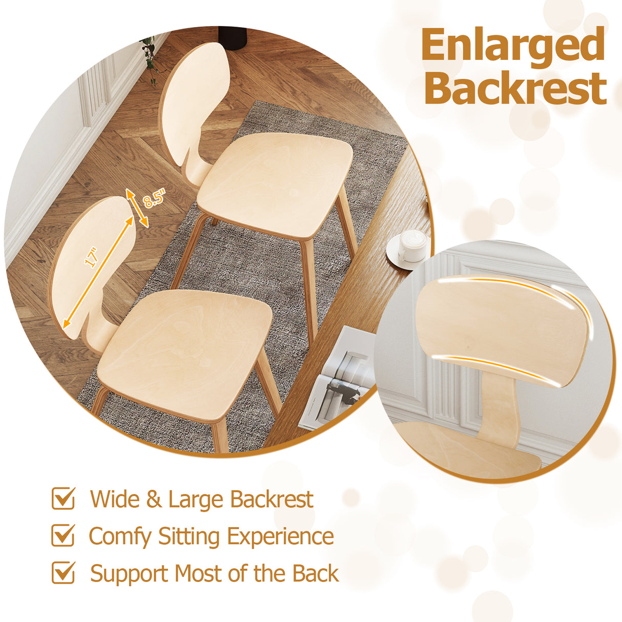Modern Dining Chair Set of 4 with Wide Seat-Natural