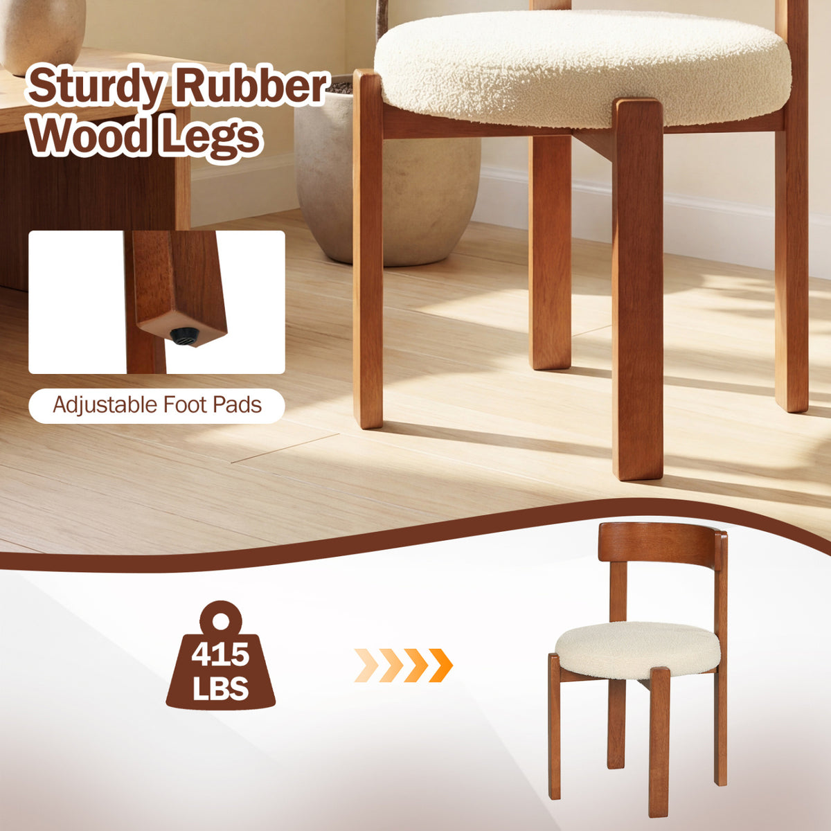 Modern Dining Chairs Set of 4 with Solid Rubber Wood Legs-Brown