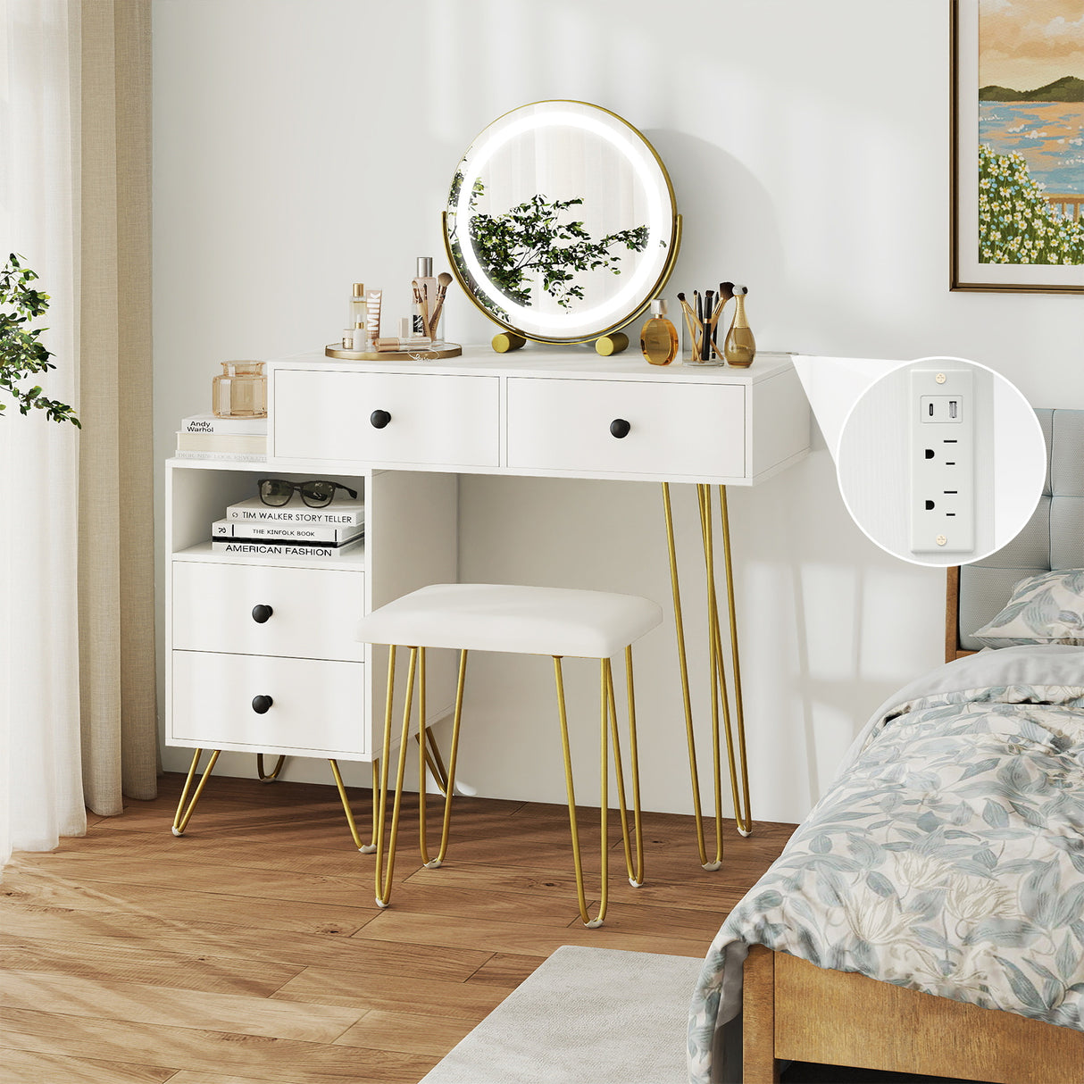 Modern Dressing Table with Storage Cabinet-Off white
