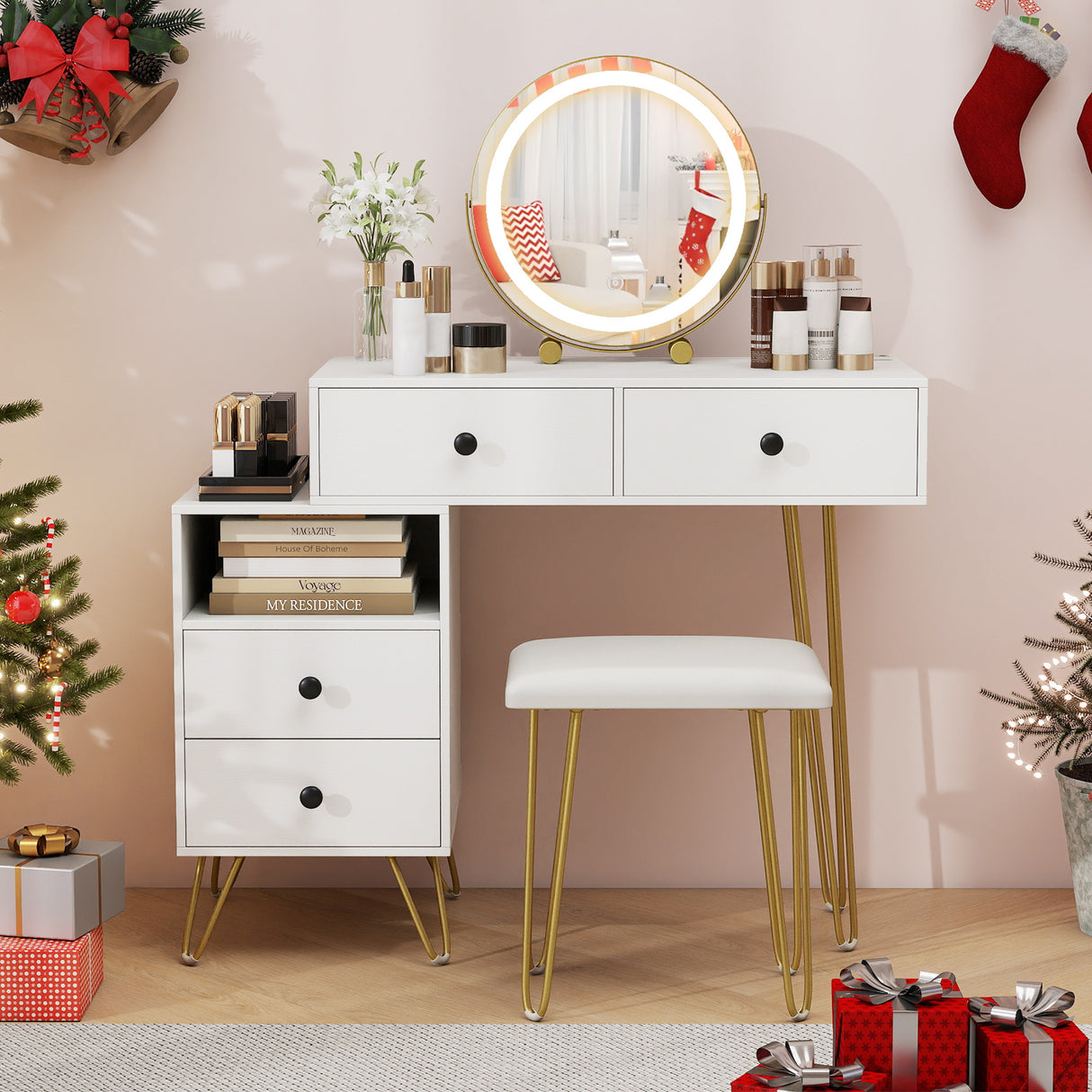 Modern Dressing Table with Storage Cabinet-Off white