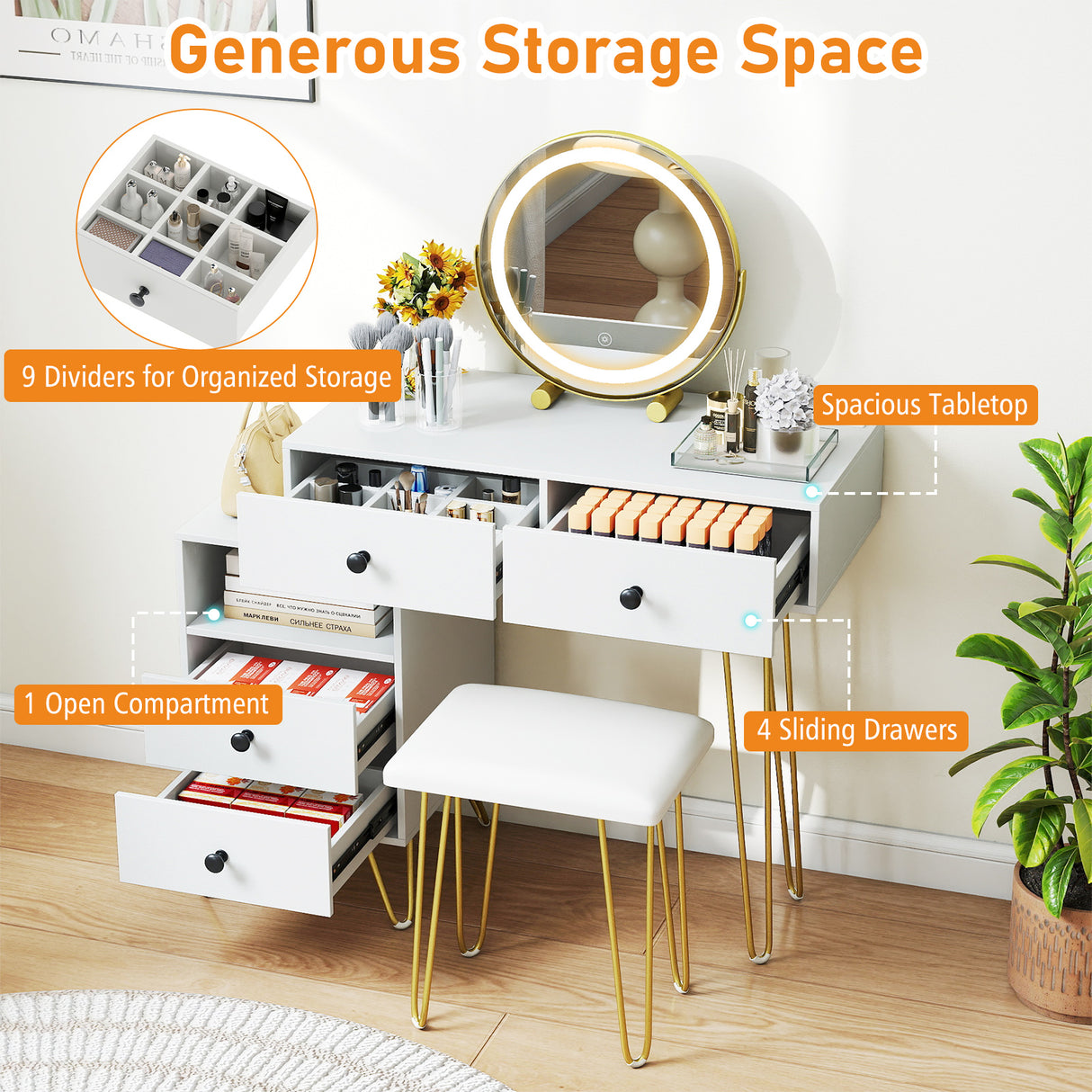 Modern Dressing Table with Storage Cabinet-Off white