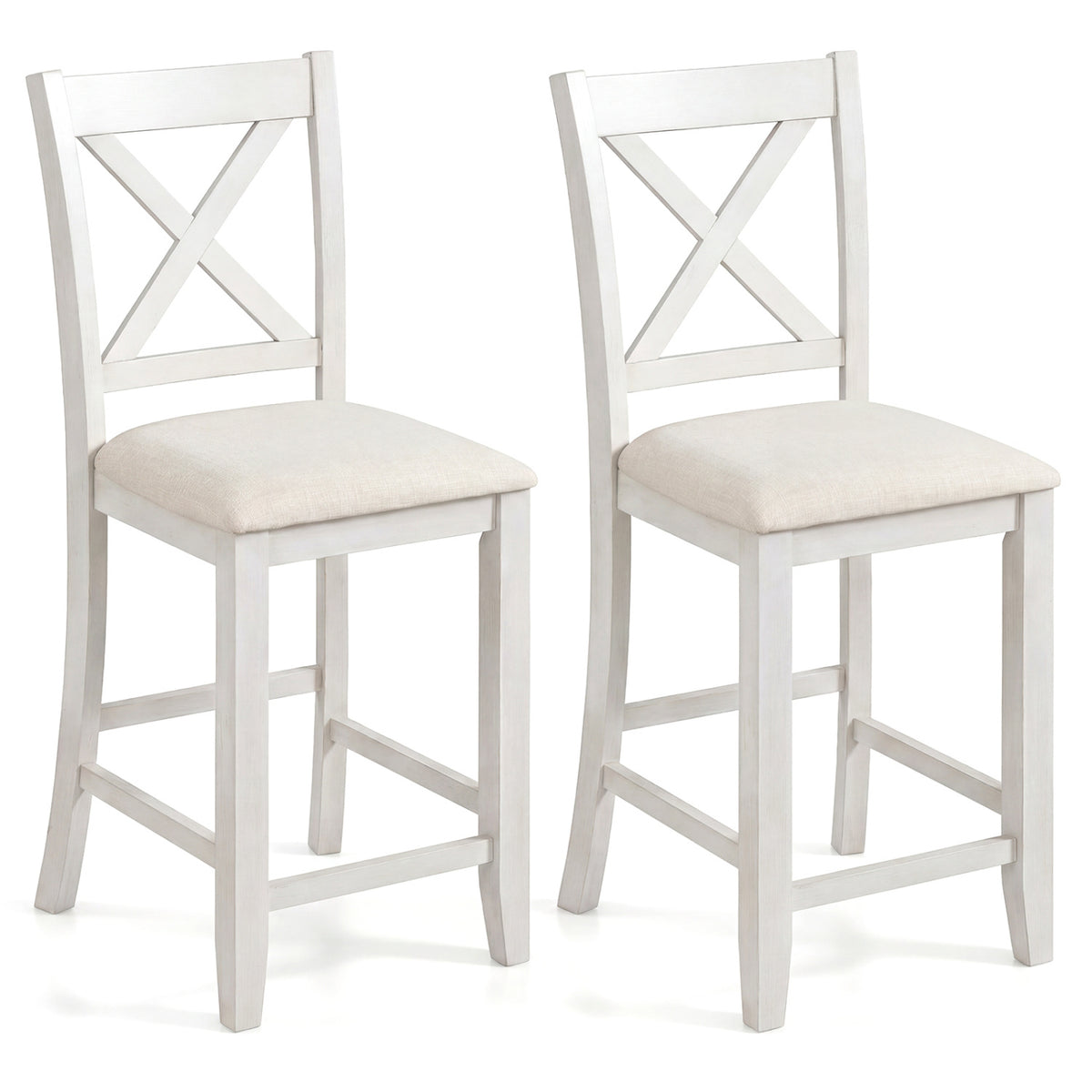 Modern Farmhouse Counter Height Stools with Footrest and Cushion-White