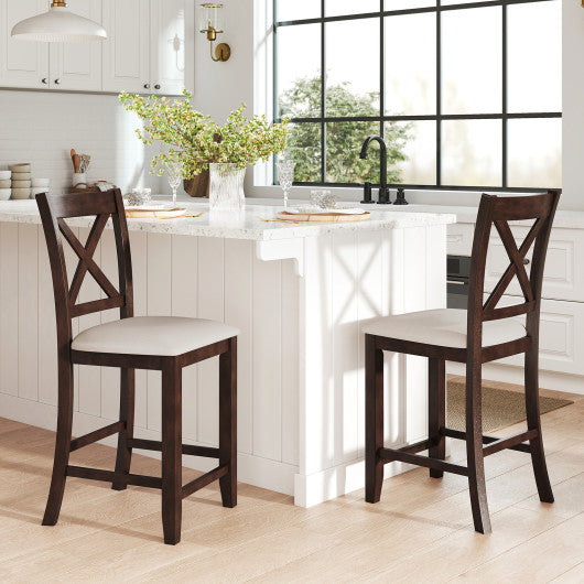 Modern Farmhouse Counter Height Stools with Footrest and Cushion-Walnut