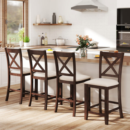 Modern Farmhouse Counter Height Stools with Footrest and Cushion-Walnut