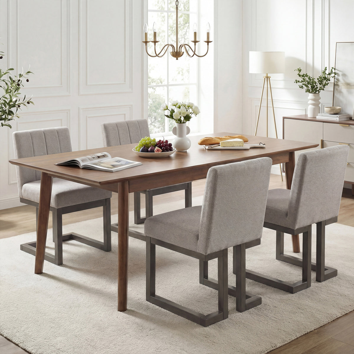 Modern Farmhouse Fabric Dining Chairs Set of 4 with 5.5" Thickened Padded Seat-Gray
