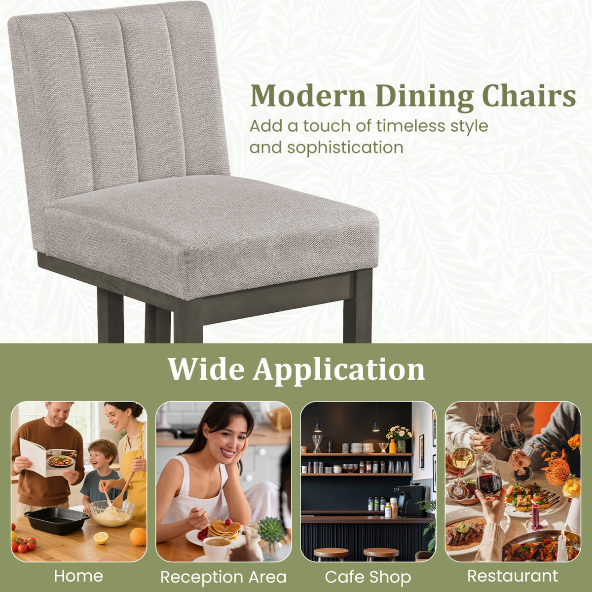 Modern Farmhouse Fabric Dining Chairs Set of 4 with 5.5" Thickened Padded Seat-Gray