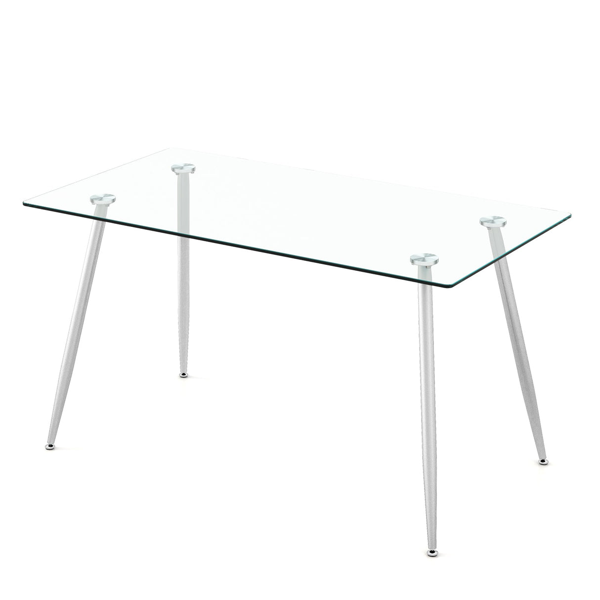 Modern Glass Rectangular Dining Table with Metal Legs-Silver by DirectDeals