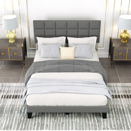 Queen Size Modern Linen Bed Frame with Adjustable Headboard-Gray