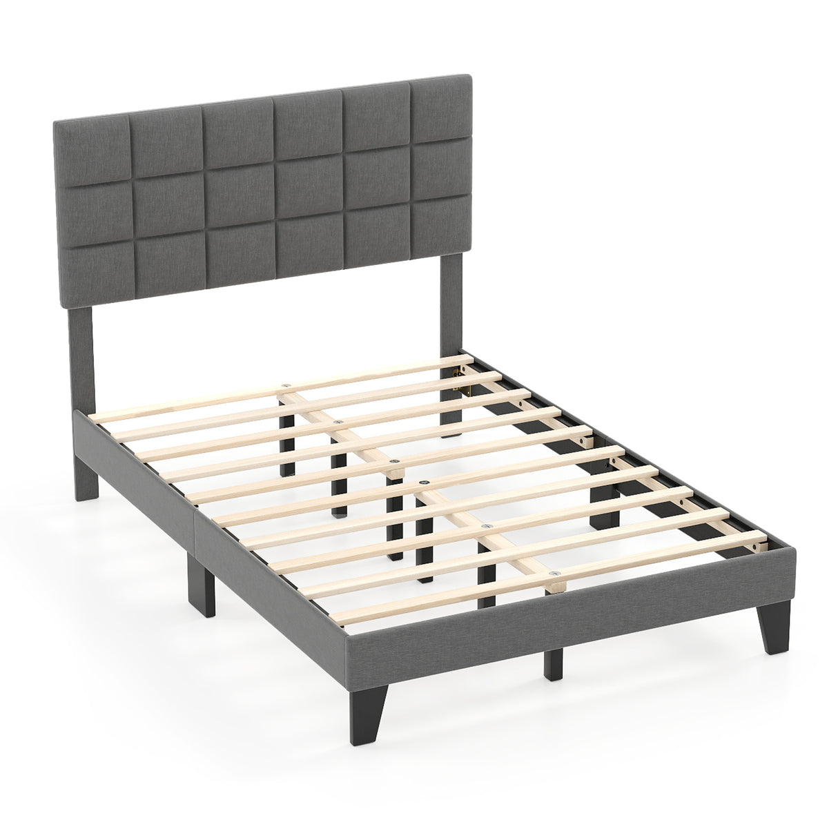 Full Size Modern Linen Bed Frame with Adjustable Headboard-Gray