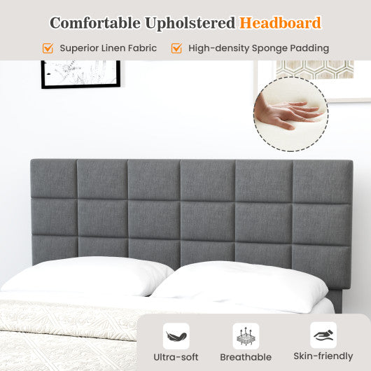 Queen Size Modern Linen Bed Frame with Adjustable Headboard-Gray
