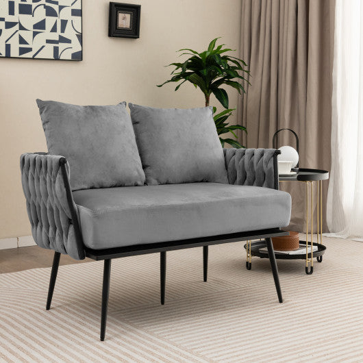 Modern Loveseat Sofa Upholstered Dutch Velvet Sofa Couch-Gray
