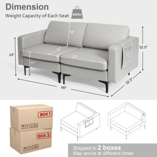 Modern Loveseat Sofa Couch with Side Storage Pocket-Light Gray