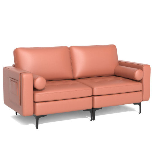 Modern Loveseat Sofa with 2 Bolsters and Side Storage Pocket-Pink