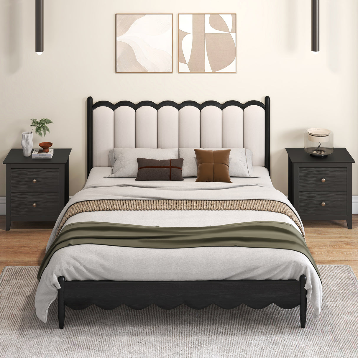 Modern Nightstand with 2 Drawers for Small Spaces-Black
