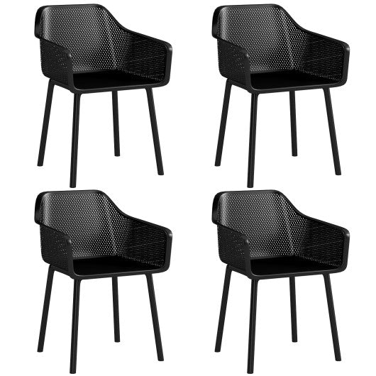 Modern Plastic Dining Chairs Set of 4 Kitchen Armchairs with Breathable Mesh Backrest-Black