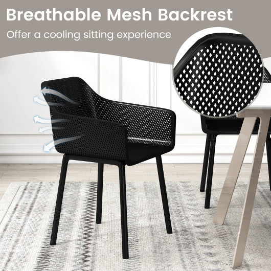 Modern Plastic Dining Chairs Set of 2 Kitchen Armchairs with Breathable Mesh Backres-Black