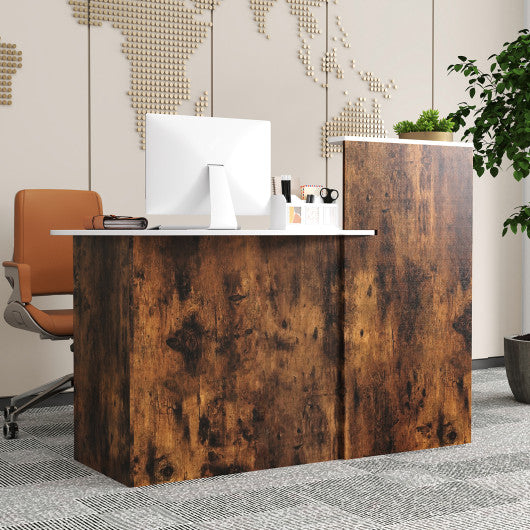 Modern Reception Desk Front Counter Desk with Oval Tabletop-Rustic Brown