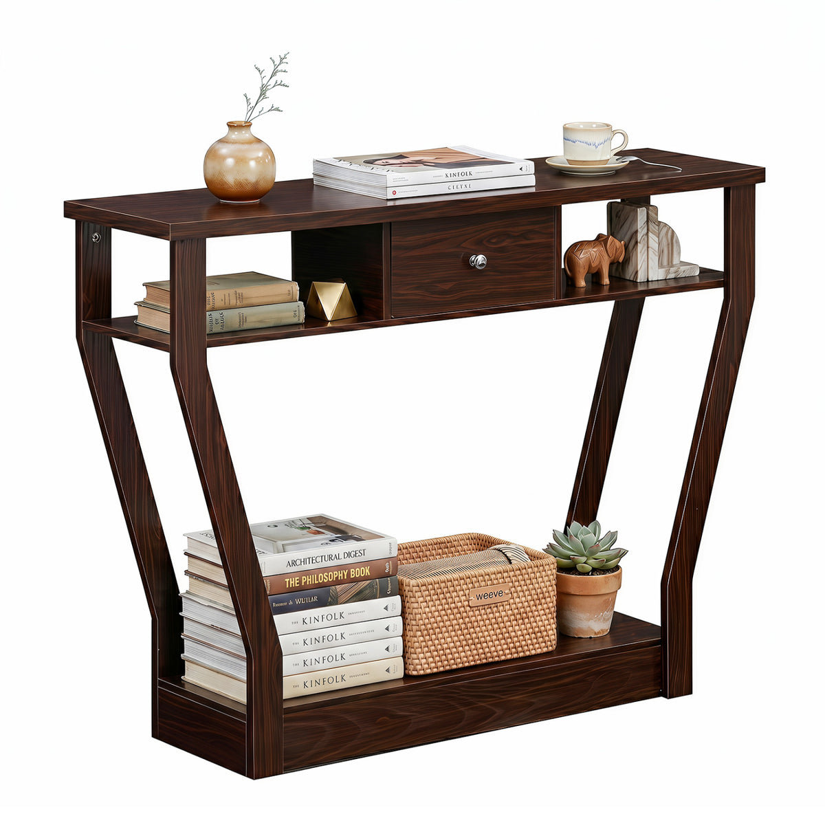 Modern Sofa Accent Table with Drawer-Brown