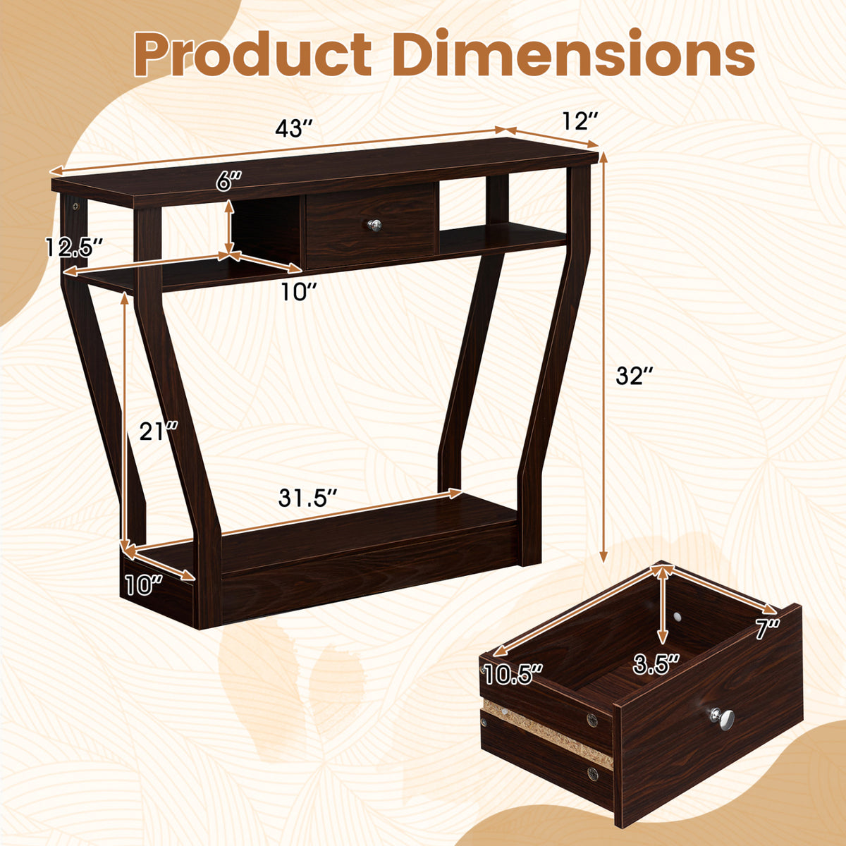 Modern Sofa Accent Table with Drawer-Brown
