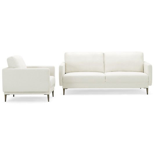 Modern Sofa Couch with Solid Metal Legs and Removable Backrest Cushion-White
